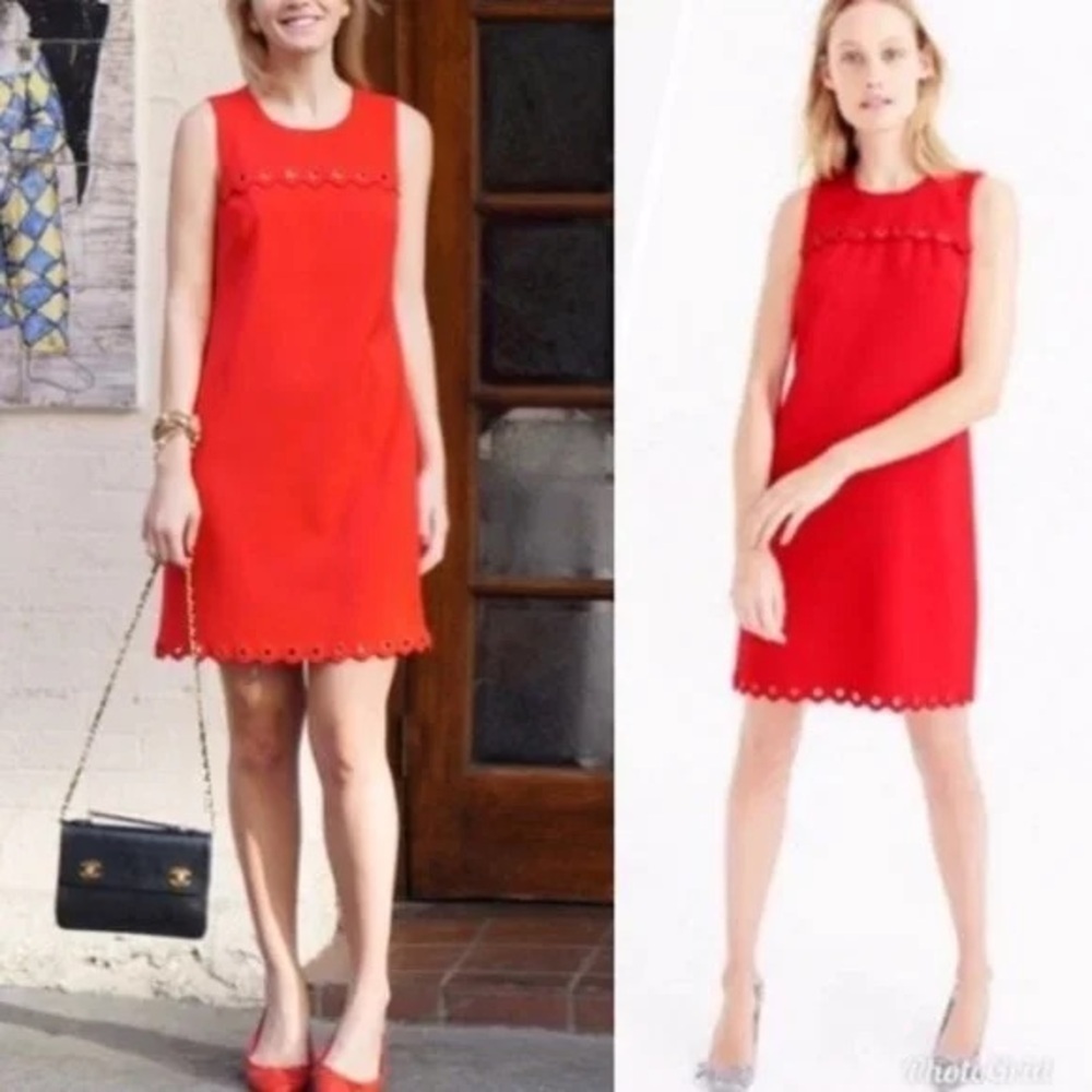 J. Crew Electric Red Scalloped Dress with Grommets NWT - Picture 2 of 10